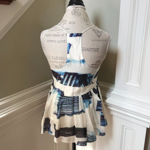 Tibi Peplum Racerback Blouse Top Shirt Womens 4 Cream Blue Sleeveless V-Neck - Picture 9 of 11